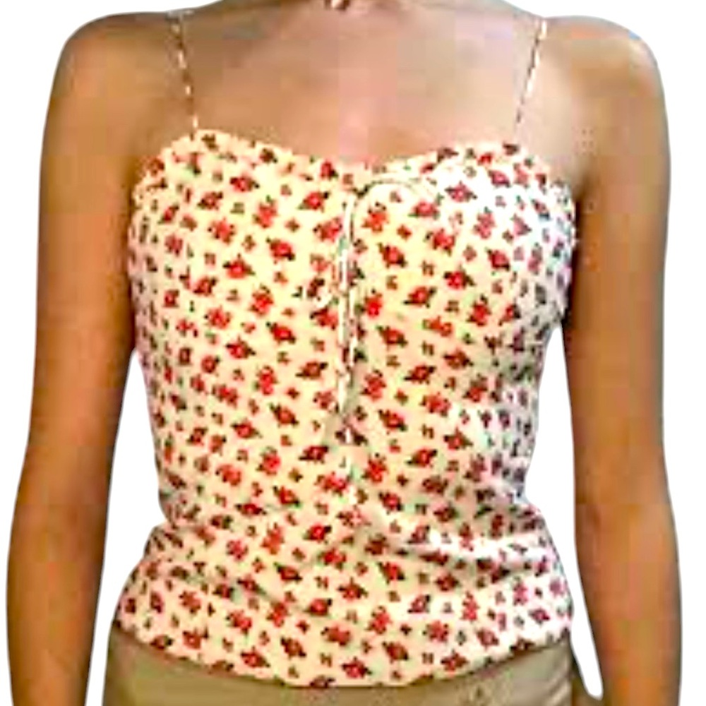 Zara•Floral Spaghetti Strap Linen Blend Top NWOT